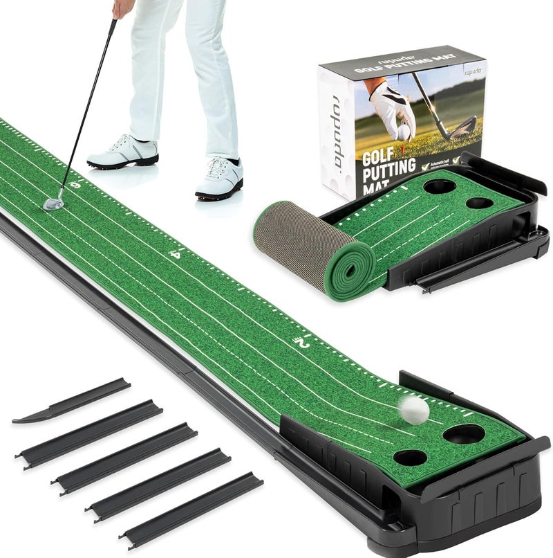 ROPODA ساحة Putting جولف بطول 9 أقدام، سجادة Putting محمولة للمنزل والمكتب مع وظيفة إعادة الكرة التلقائية، مساعد تدريب Putting للجولف للاستخدام الداخلي والخارجي، كلاسيكي أو مع مرآة Putting - Image 1